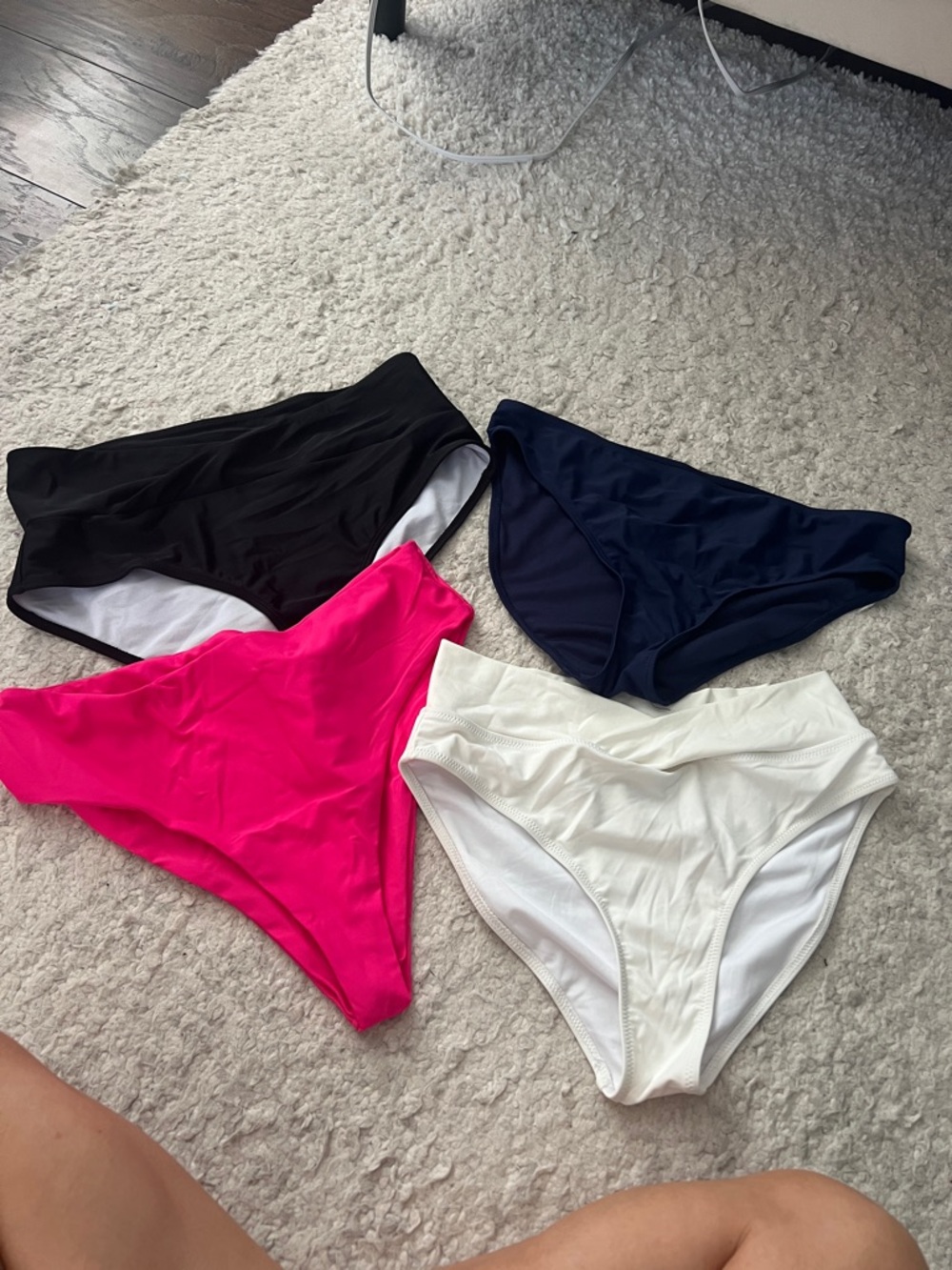 Lot of 4 Bikini Bottoms in Black, Navy, Hot Pink & White